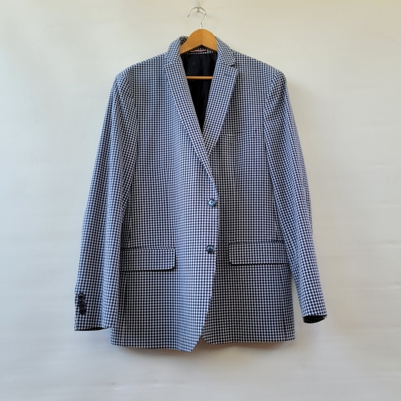Tommy Hilfiger Navy Blue Gingham Checkered Sports Coat 44R Blazer Preppy Jacket - Picture 16 of 16